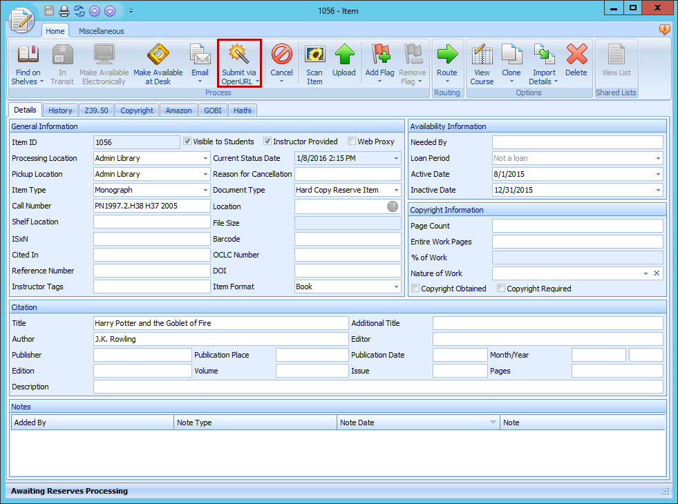 Ares Client Submit via OpenURL Button
