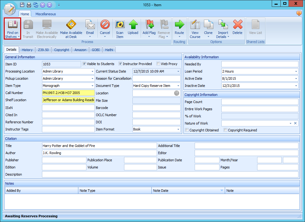 Ares Client Find on Shelves Button