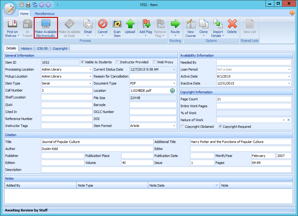 Ares Client Make Available Electronically Button