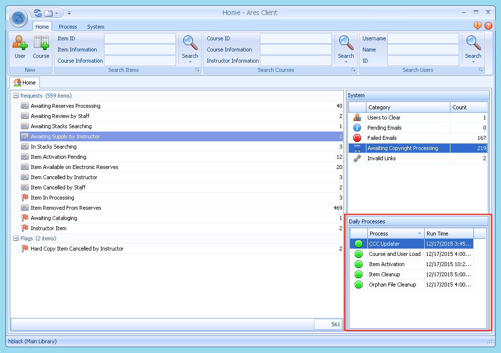 Daily Process Group with status indicators