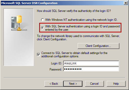ODBC Microsoft SQL Server Setup connection test
