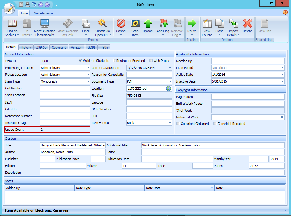 Customize Layout dialog showing Usage Count field