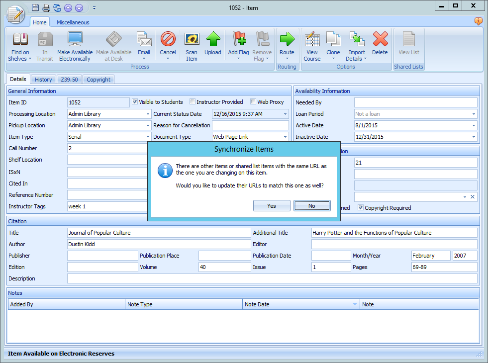Ares Synchronize Items dialog for URLs