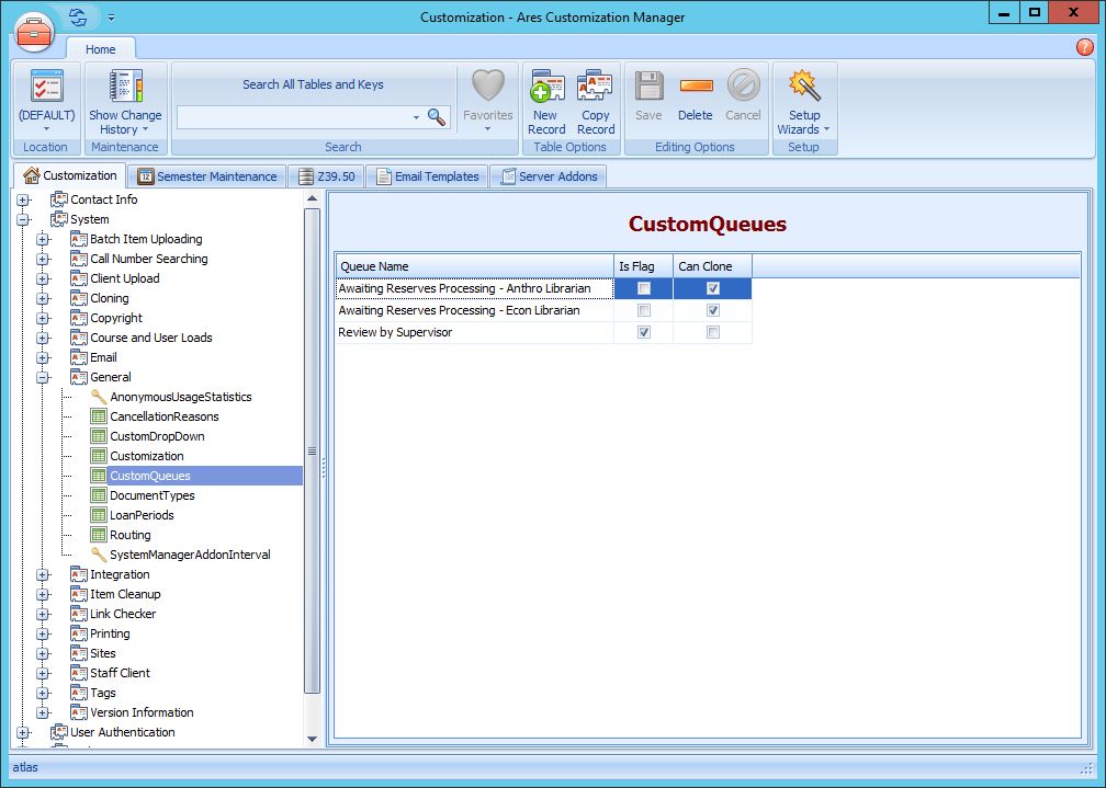 Ares Customization Manager CustomQueues table