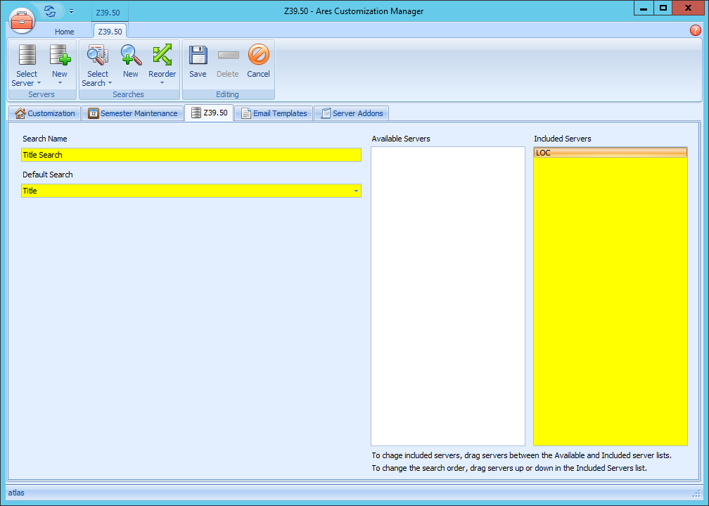 Ares Z39.50 Searches configuration