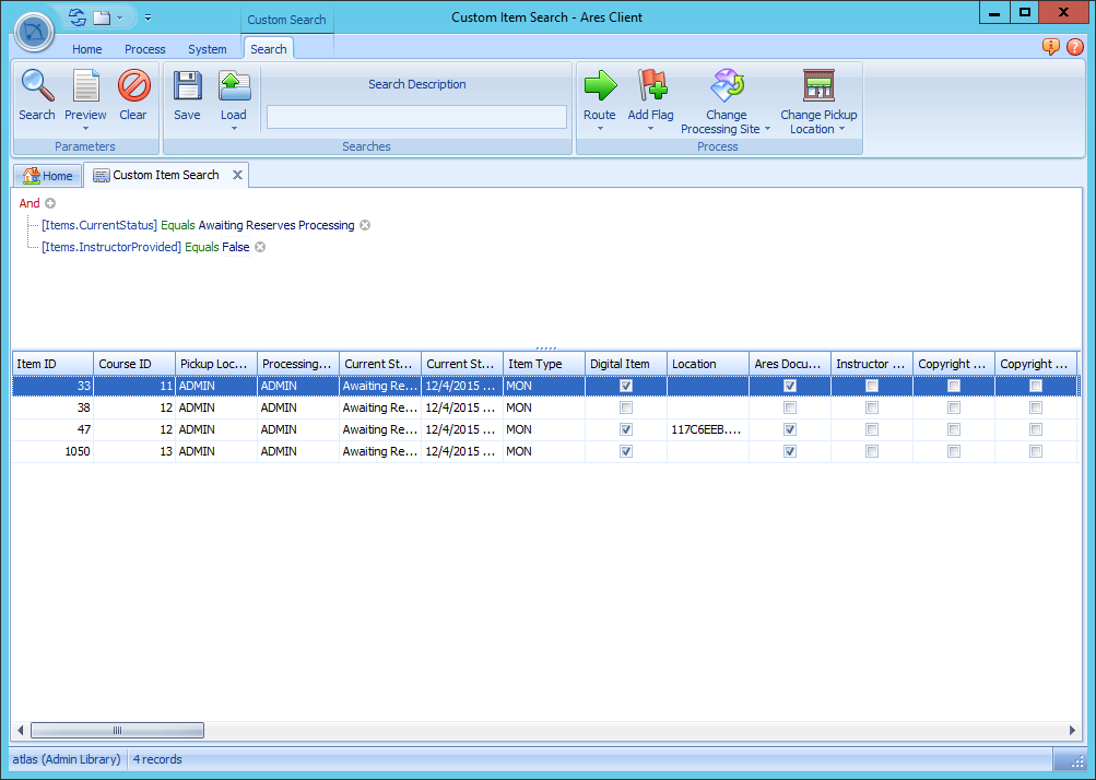 Ares Custom Search results in grid