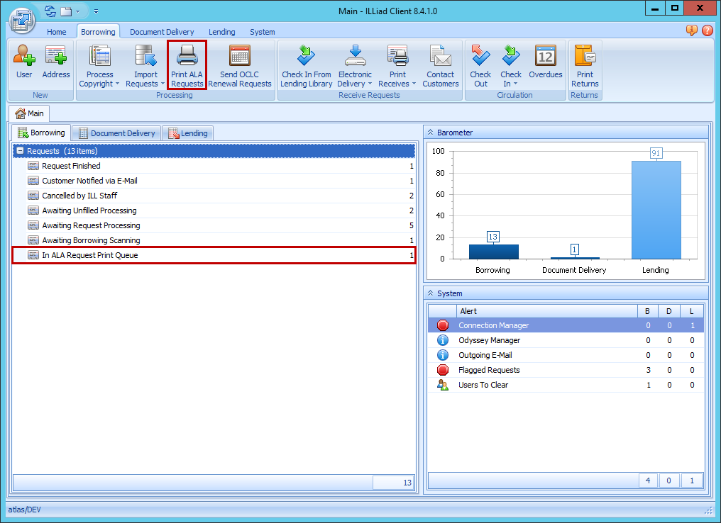 ALA Print Requests Window