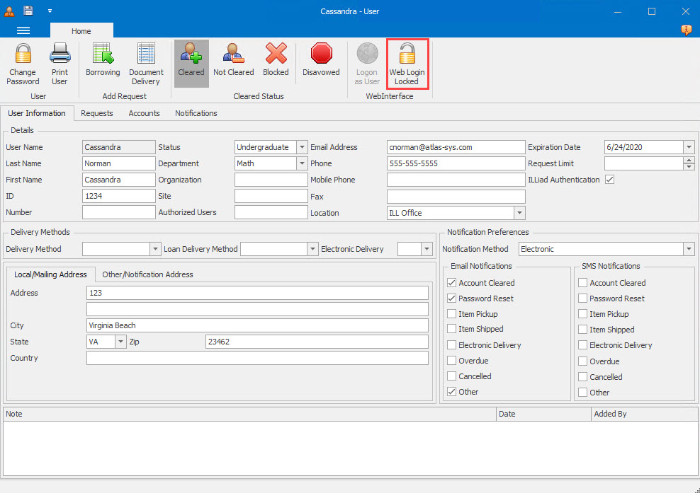 User form - Web Login Locked button in ribbon
