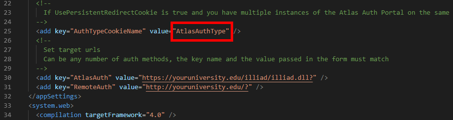 web.config - AuthTypeCookieName key highlighted