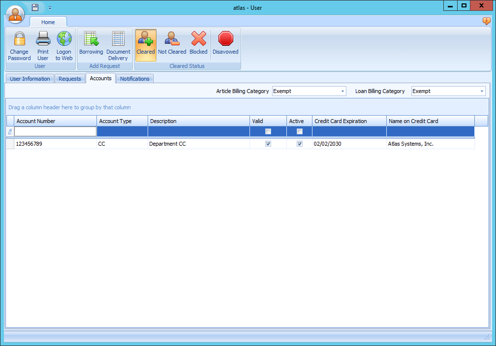 Adding User Billing Account