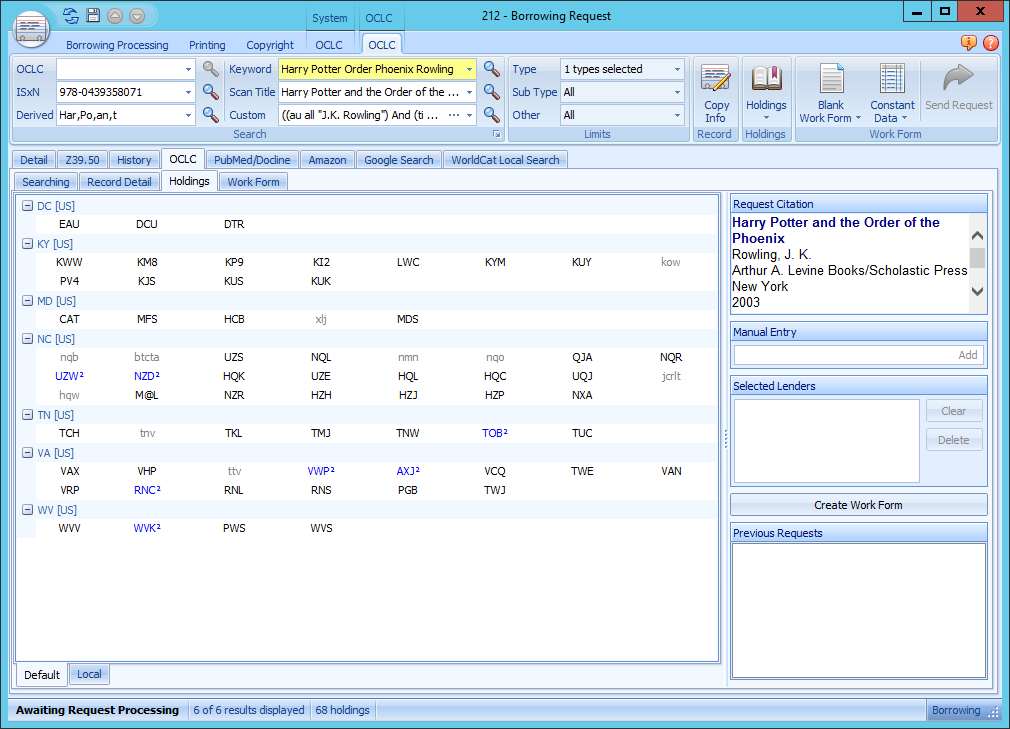 Holdings tab - Loan request holdings grouped by state