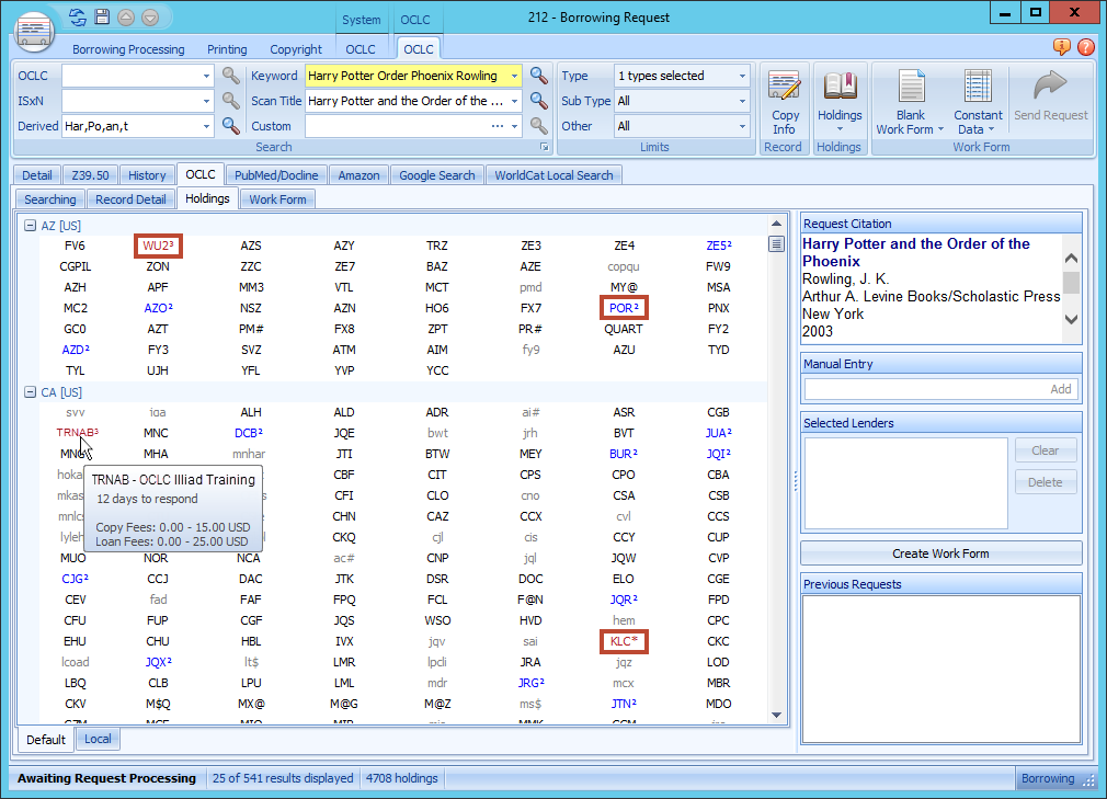 Holdings tab - Symbol tooltip showing institution details and fees