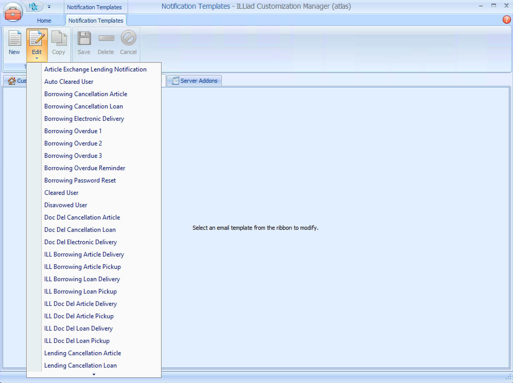 ILLiad Customization Manager - Notification Templates