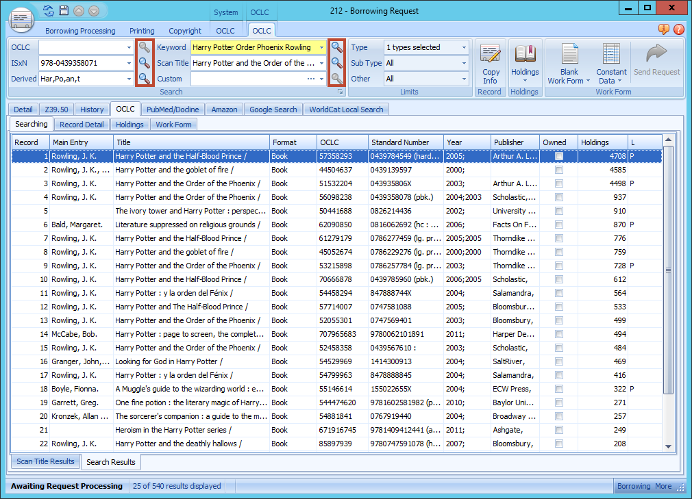ILLiad OCLC Search - Search fields with Type/SubType/Other limits highlighted