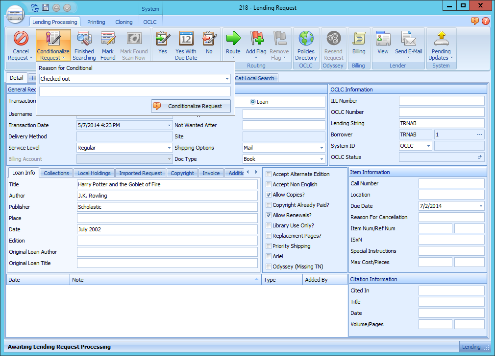 Lending Request form - Reason for Conditional dropdown