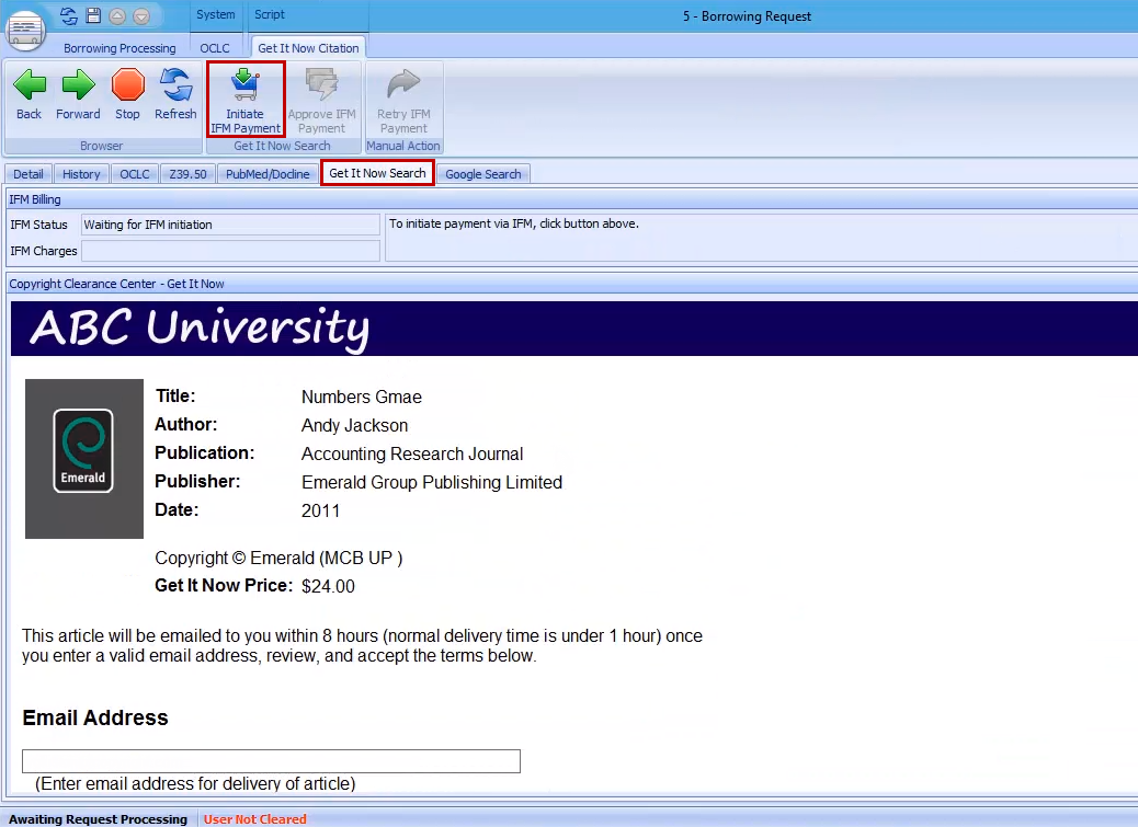 Borrowing Request - Get It Now Search tab with IFM Payment