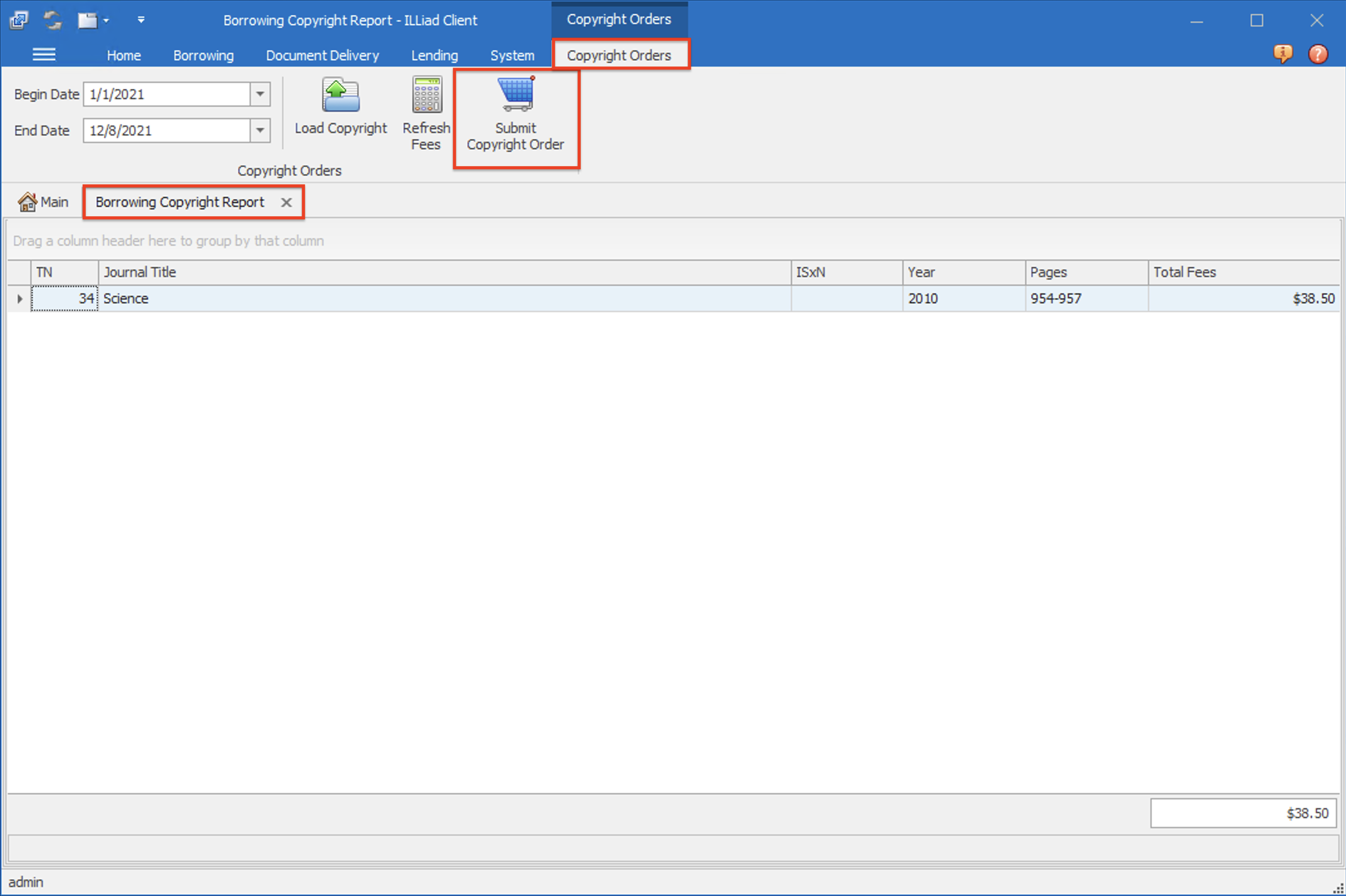 Copyright Orders form - Submit Copyright Order button highlighted
