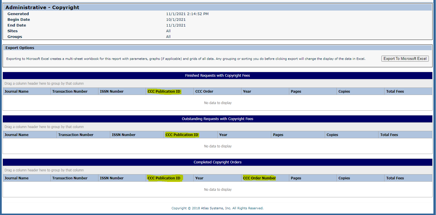 Copyright web report - updated column names highlighted