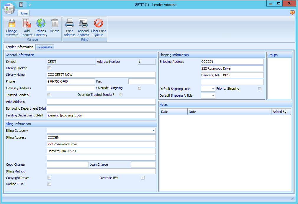 Lender Address form - GETIT record for CCC Get It Now