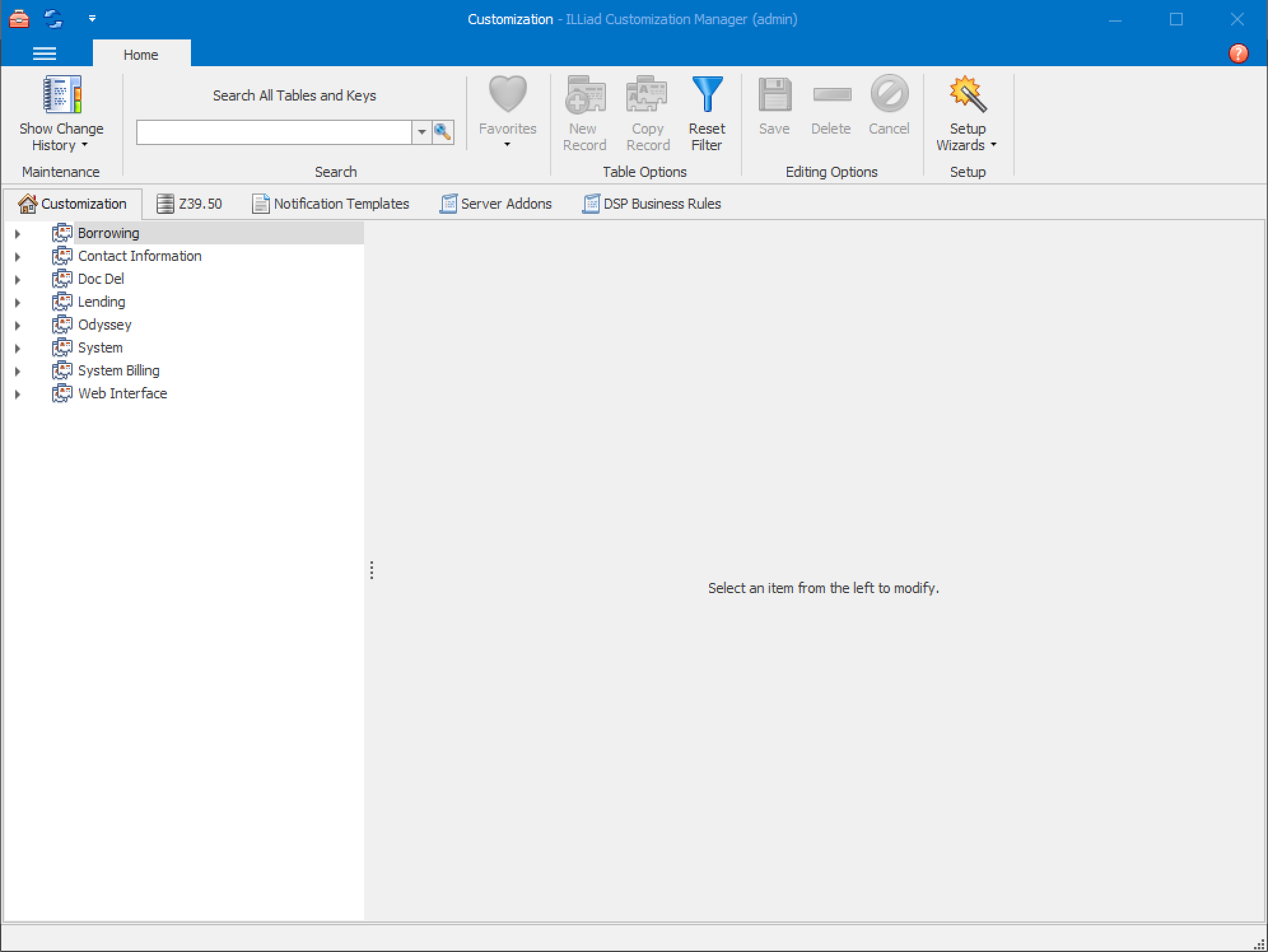Customization Manager - Home ribbon and tree menu