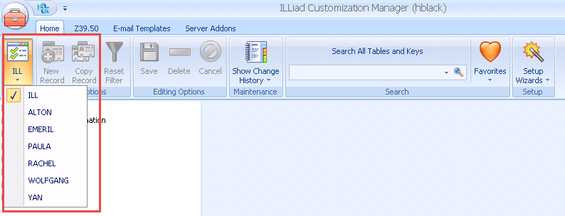 Customization Manager - NVTGC dropdown showing site options