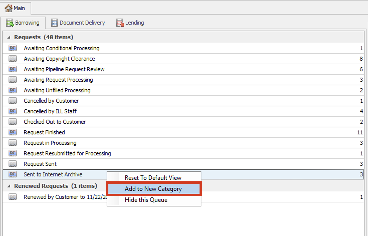 Queue list - right-click menu with Add to New Category highlighted