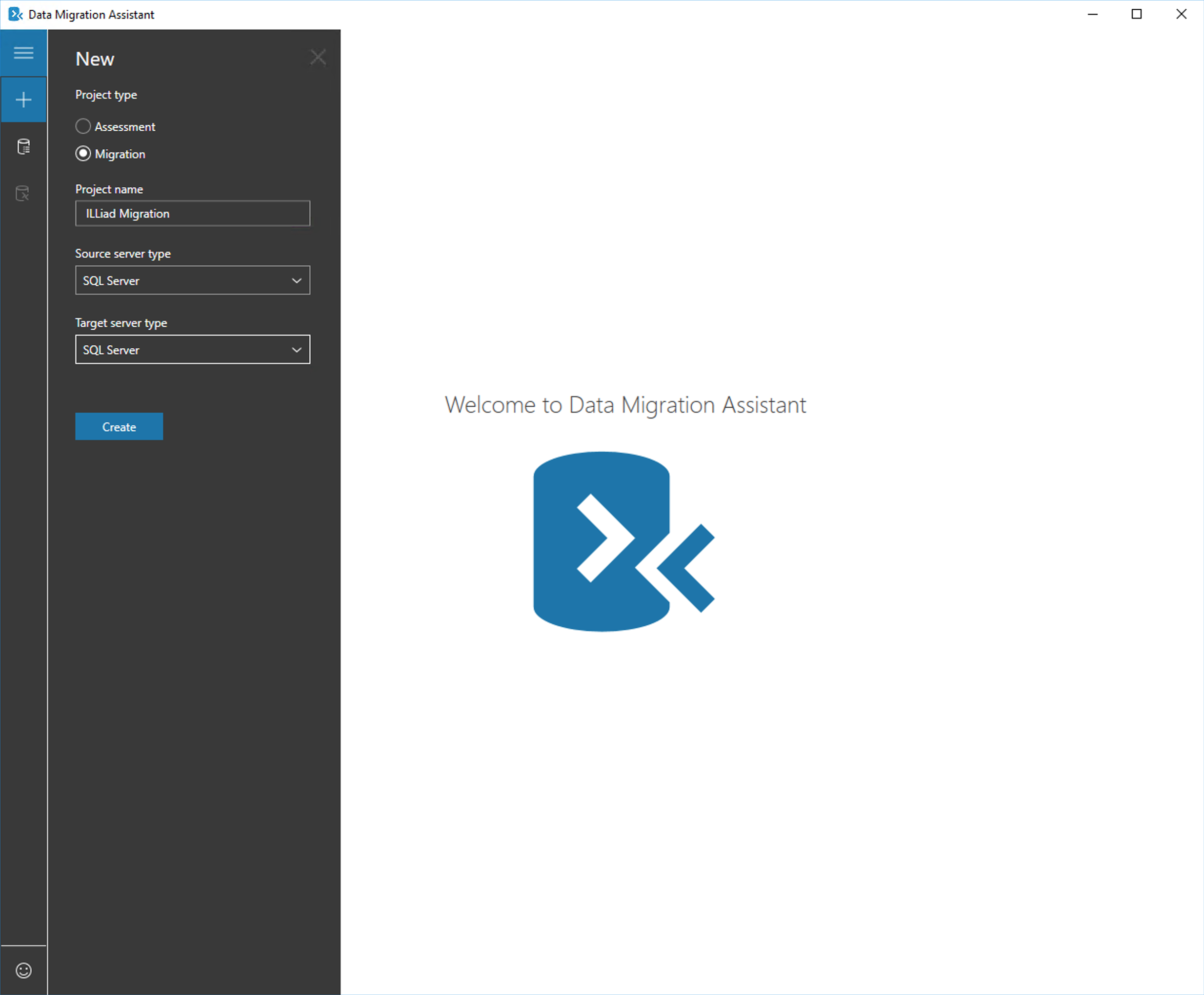 Data Migration Assistant - New Migration project