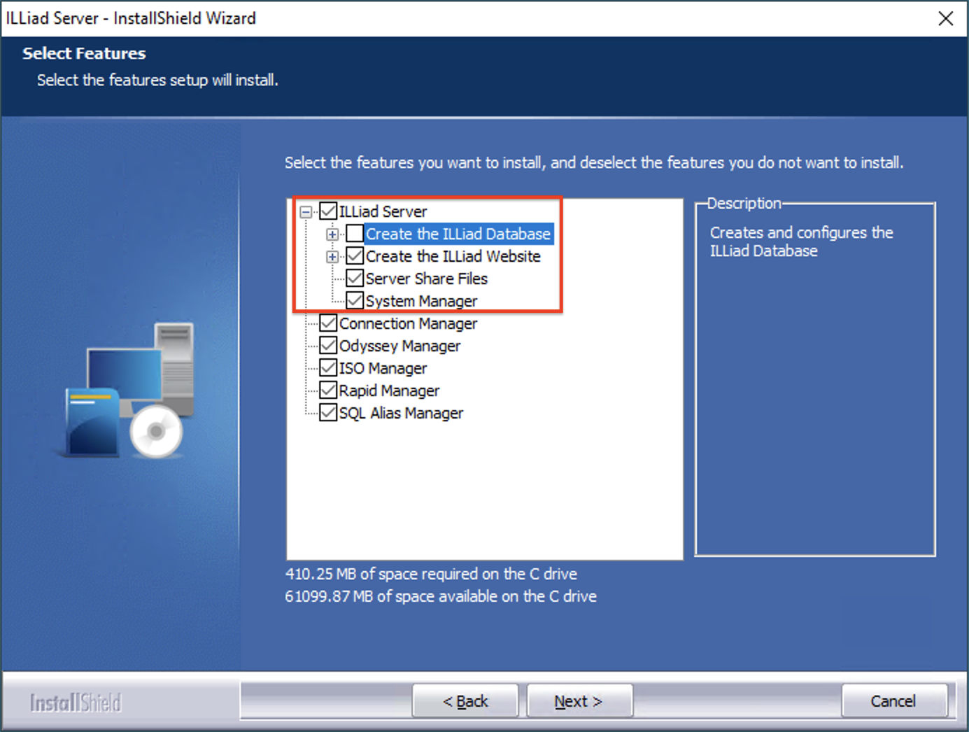ILLiad Server Installer with Create Database unchecked
