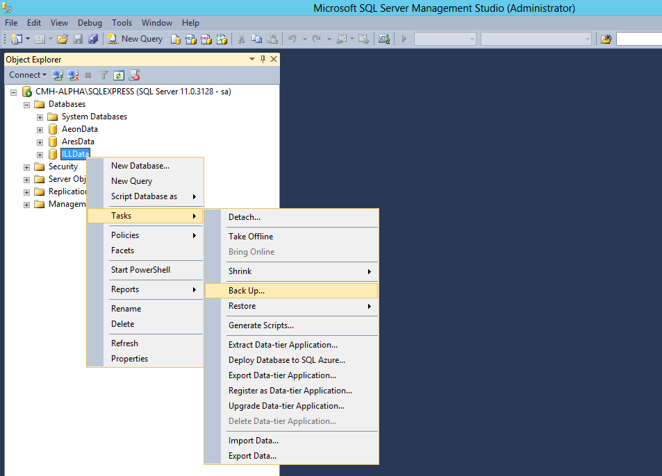 SQL Server Management Studio - Backup Database dialog