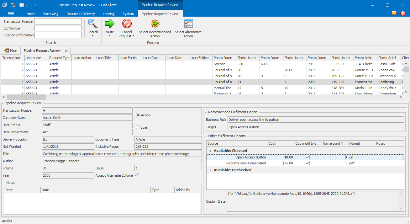 ILLiad Client - Pipeline Review Form