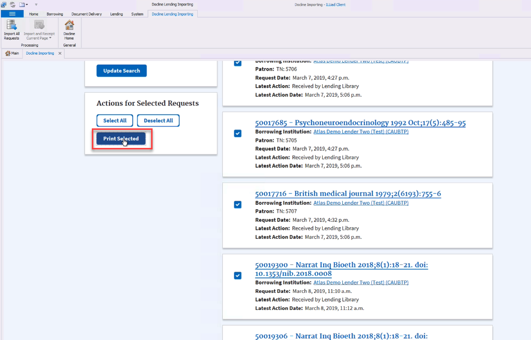 DOCLINE - Select All and Print Selected buttons