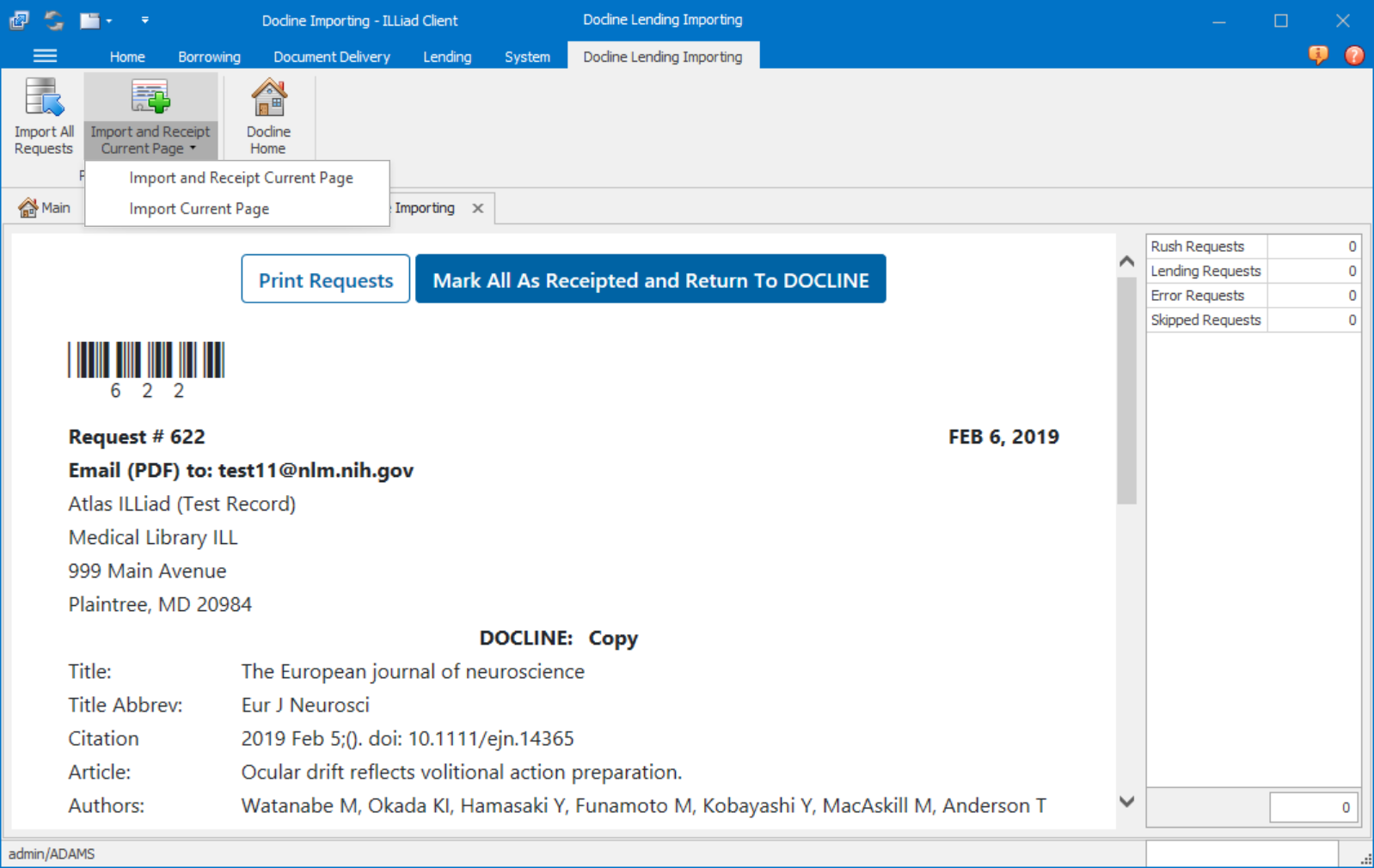 DOCLINE lending import results