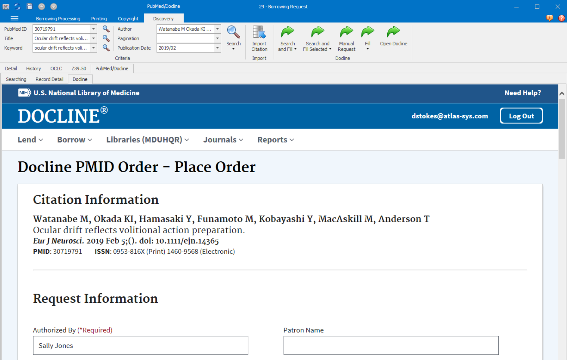DOCLINE request form - step 2