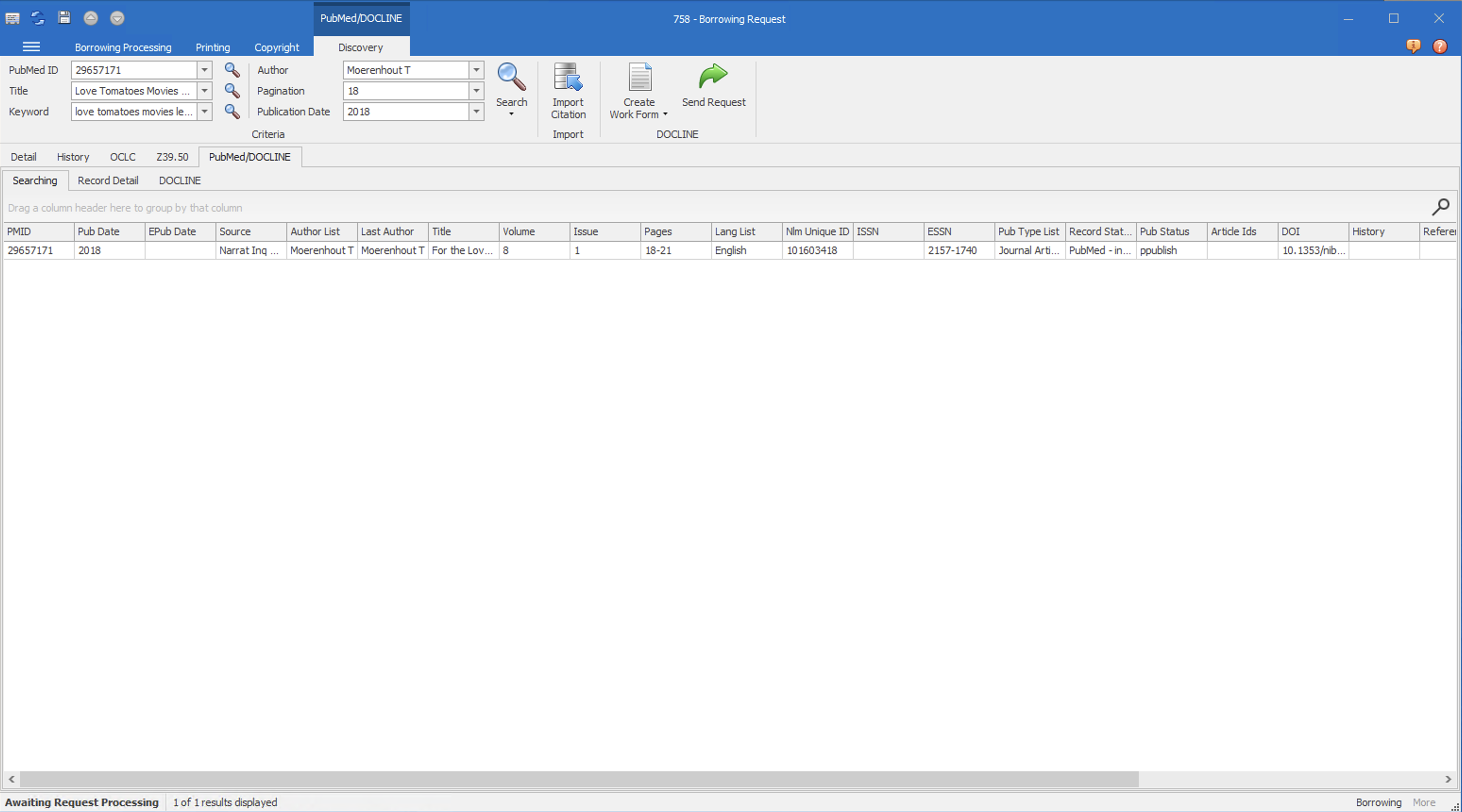 PubMed search results grid