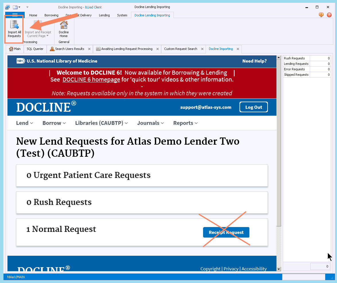 ILLiad Client - Import All Requests button