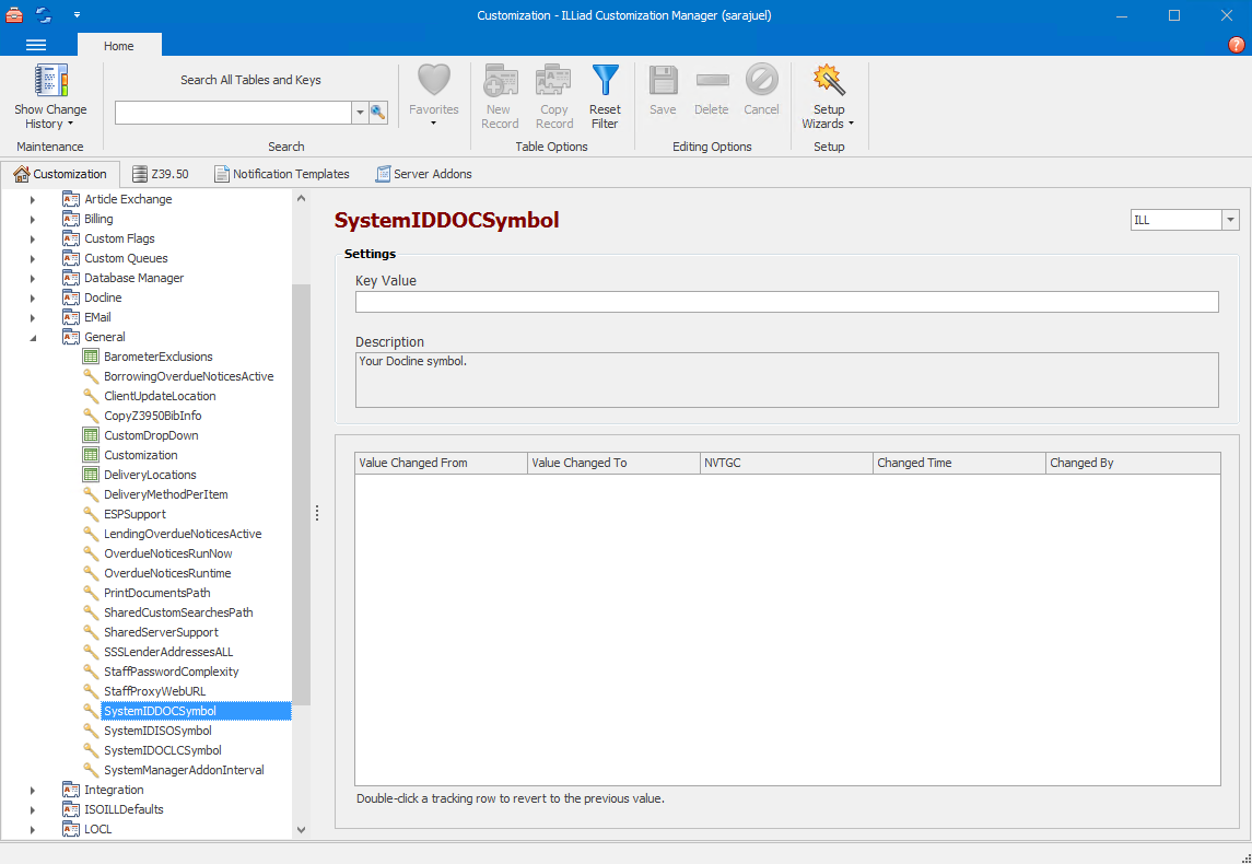 ILLiad Customization Manager - DOCLINE configuration settings