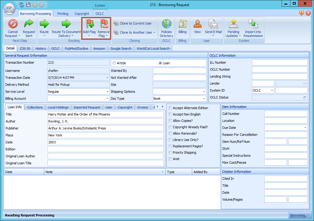 Add Flag button request form