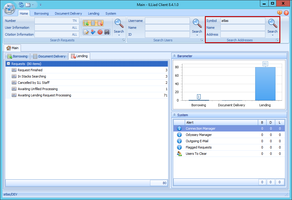 ILLiad Search Addresses interface