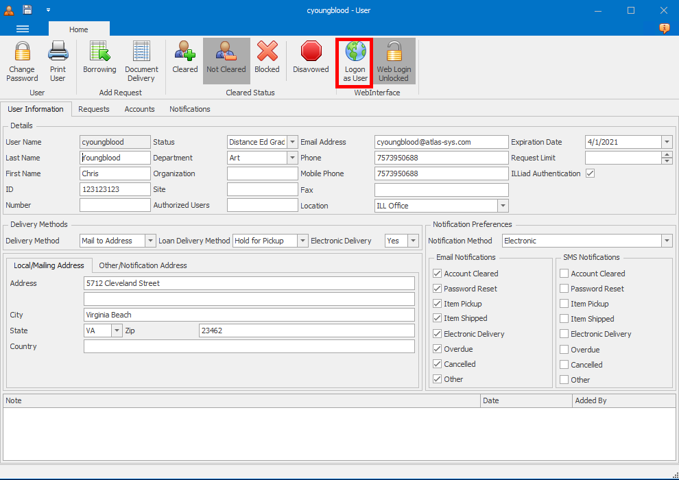 Logon as User Button