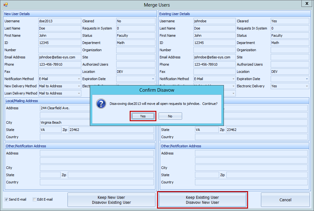 Merge Users Confirmation