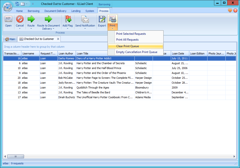 Clear Print Queue Menu