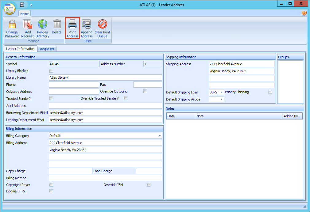 Print Address Button