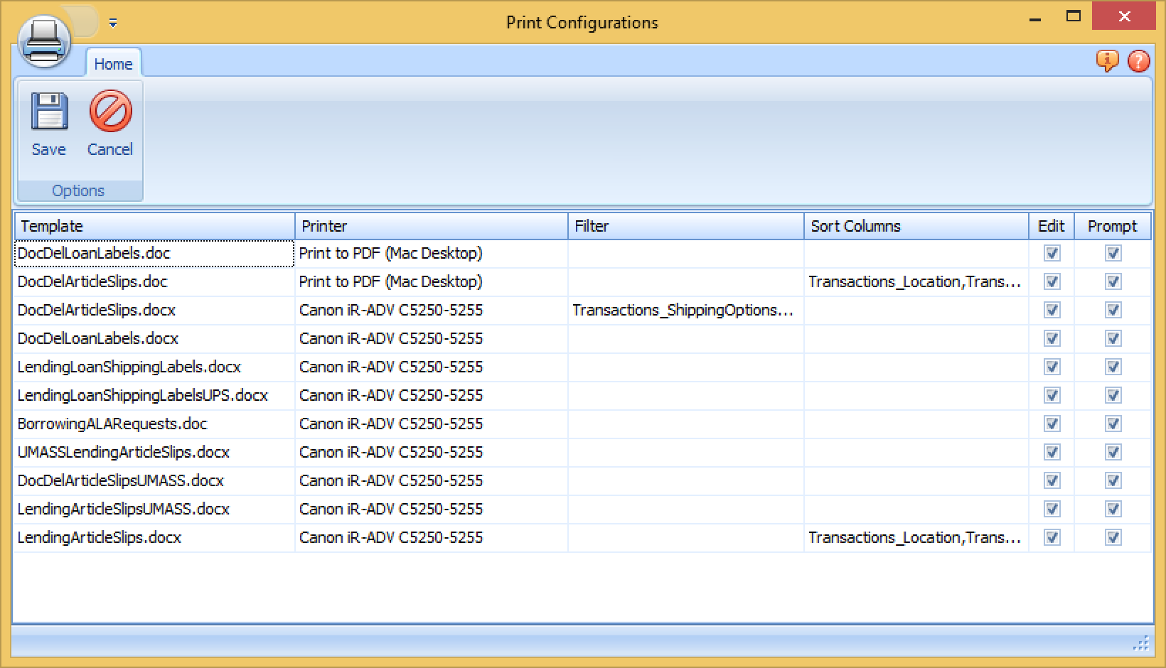 Print Configurations Form
