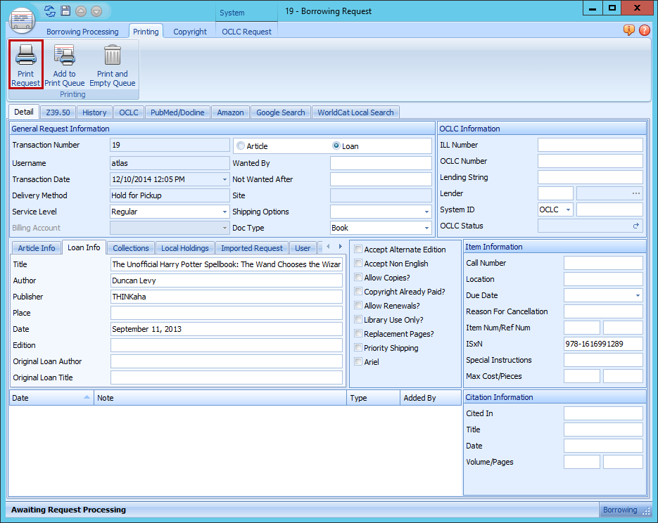 Print Request Button