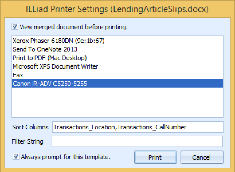 Printer Settings Dialog