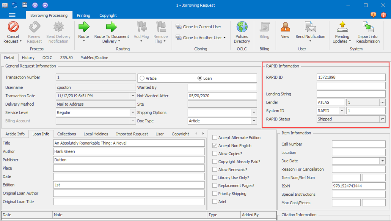 RAPID Borrowing Request Status Updates