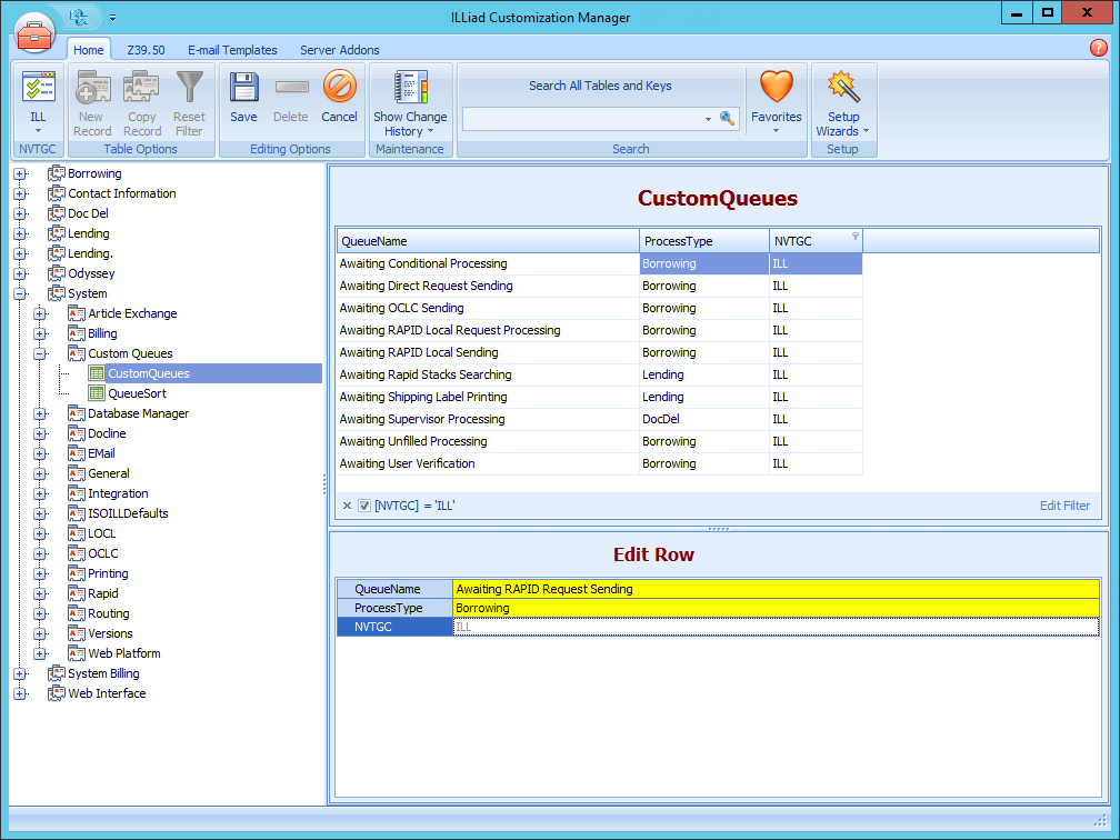 RAPID Custom Queues Table