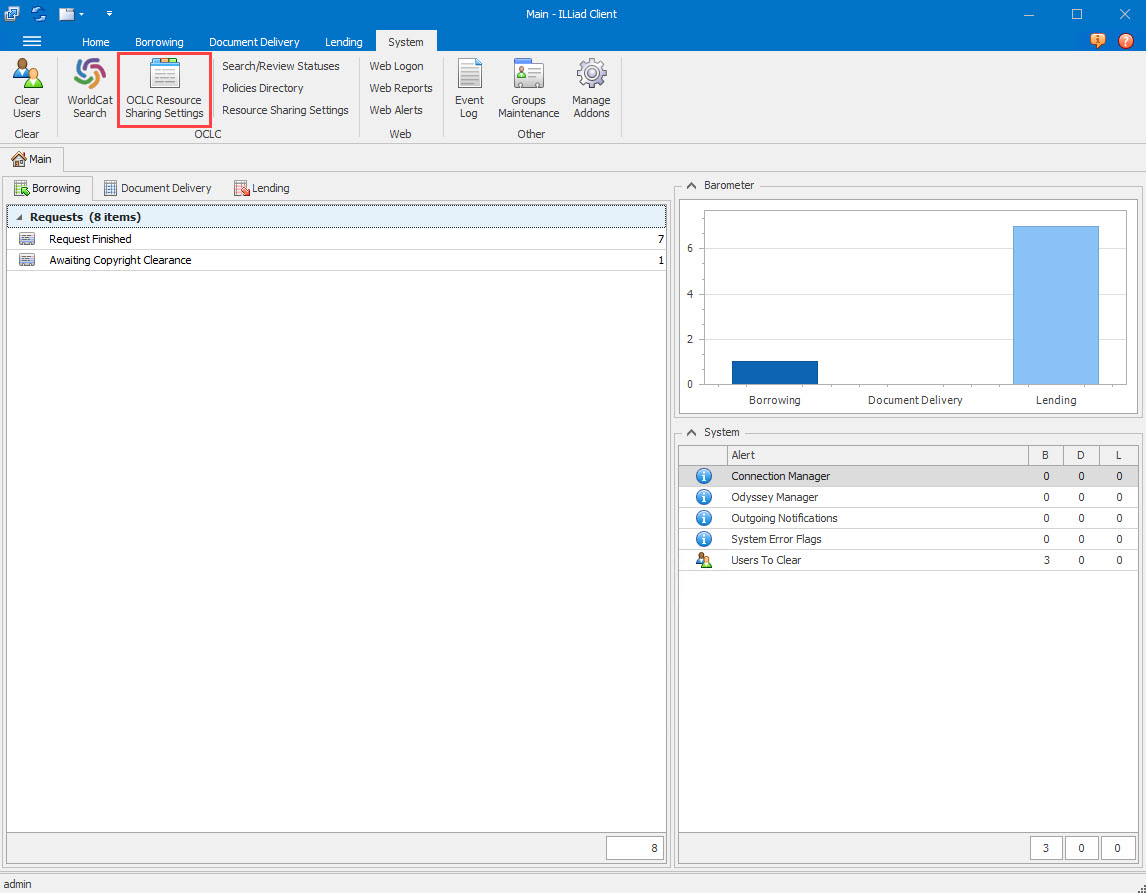 OCLC Resource Sharing Settings