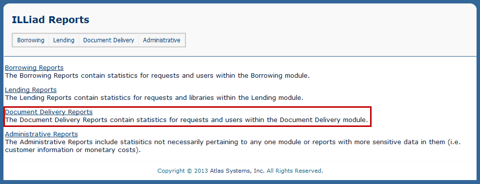 Document Delivery Web Reports