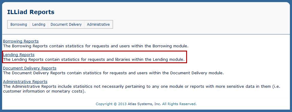 Lending Web Reports